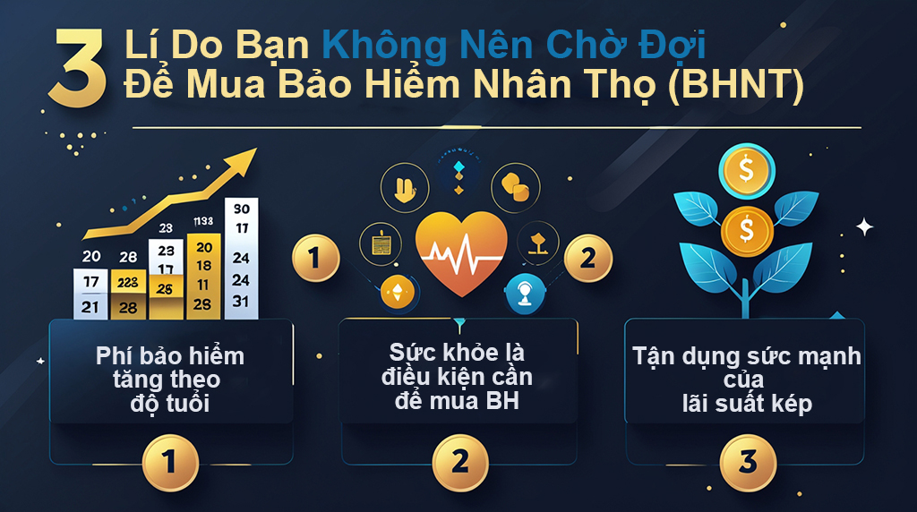 lí do không nên chờ đợi để mua bảo hiểm nhân thọ. Bảo hiểm nhân thọ mua càng sớm càng tốt