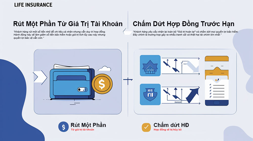 rút tiền bảo hiểm nhân thọ trước hạn có thể sẽ gây ra việc chấm dứt hợp đồng trước thời hạn